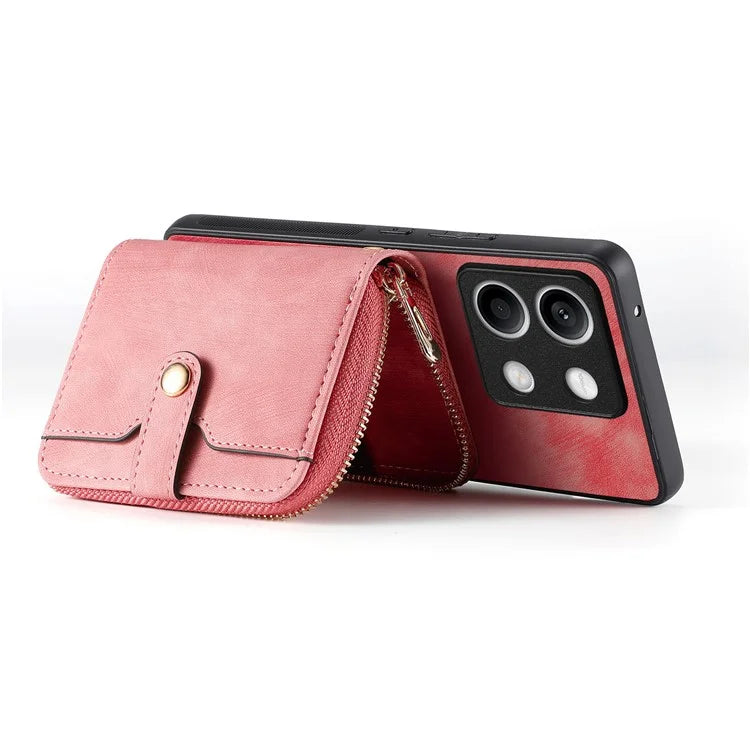 D3 For Xiaomi Redmi Note 13 4G Case Zipper Wallet Leather+TPU+PC Phone Cover with Crossbody Strap