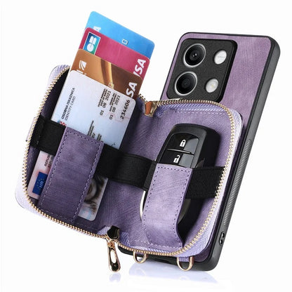D3 For Xiaomi Redmi Note 13 4G Case Zipper Wallet Leather+TPU+PC Phone Cover with Crossbody Strap