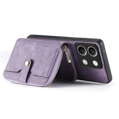 D3 For Xiaomi Redmi Note 13 4G Case Zipper Wallet Leather+TPU+PC Phone Cover with Crossbody Strap