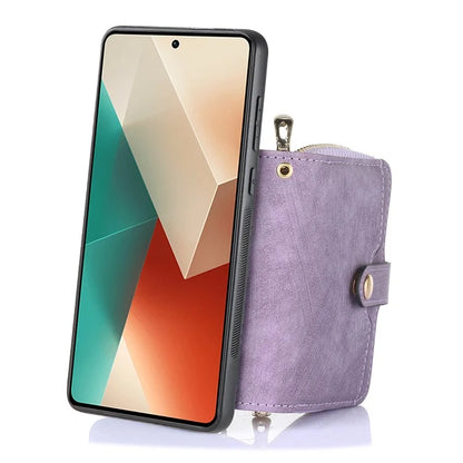 D3 For Xiaomi Redmi Note 13 4G Case Zipper Wallet Leather+TPU+PC Phone Cover with Crossbody Strap