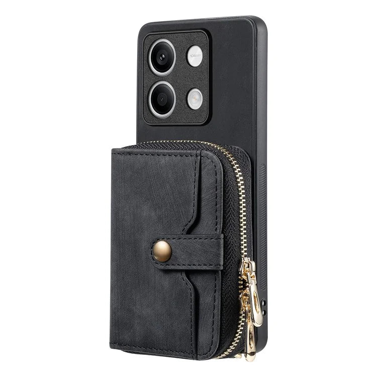 D3 for Xiaomi Redmi Note 13 5G Case Retro Leather Zipper Pocket Back Cover with Lanyard