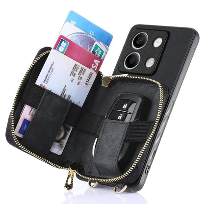 D3 for Xiaomi Redmi Note 13 5G Case Retro Leather Zipper Pocket Back Cover with Lanyard