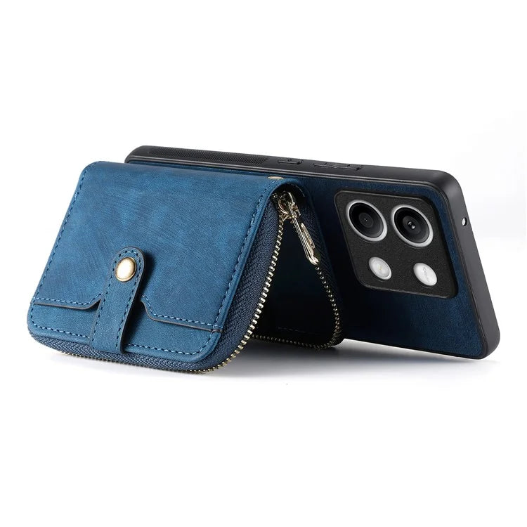 D3 for Xiaomi Redmi Note 13 5G Case Retro Leather Zipper Pocket Back Cover with Lanyard