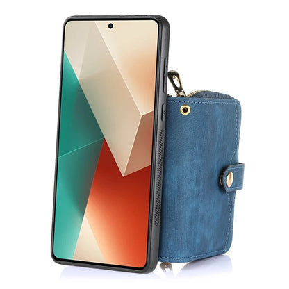 D3 for Xiaomi Redmi Note 13 5G Case Retro Leather Zipper Pocket Back Cover with Lanyard