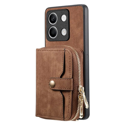 D3 for Xiaomi Redmi Note 13 5G Case Retro Leather Zipper Pocket Back Cover with Lanyard