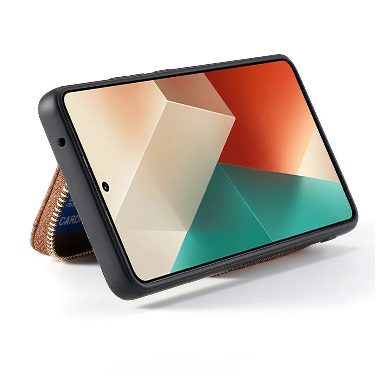 D3 for Xiaomi Redmi Note 13 5G Case Retro Leather Zipper Pocket Back Cover with Lanyard