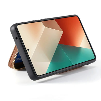 D3 for Xiaomi Redmi Note 13 5G Case Retro Leather Zipper Pocket Back Cover with Lanyard