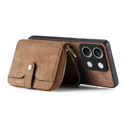 D3 for Xiaomi Redmi Note 13 5G Case Retro Leather Zipper Pocket Back Cover with Lanyard