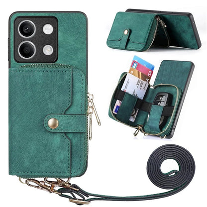 D3 for Xiaomi Redmi Note 13 5G Case Retro Leather Zipper Pocket Back Cover with Lanyard