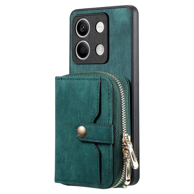 D3 for Xiaomi Redmi Note 13 5G Case Retro Leather Zipper Pocket Back Cover with Lanyard