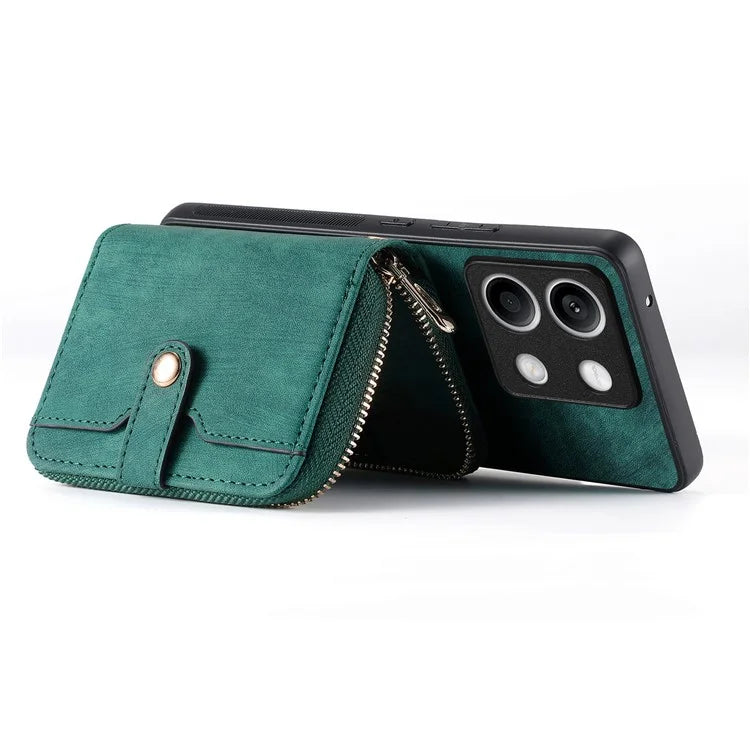 D3 for Xiaomi Redmi Note 13 5G Case Retro Leather Zipper Pocket Back Cover with Lanyard