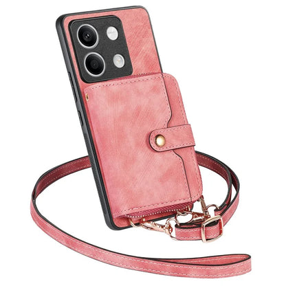D3 for Xiaomi Redmi Note 13 5G Case Retro Leather Zipper Pocket Back Cover with Lanyard