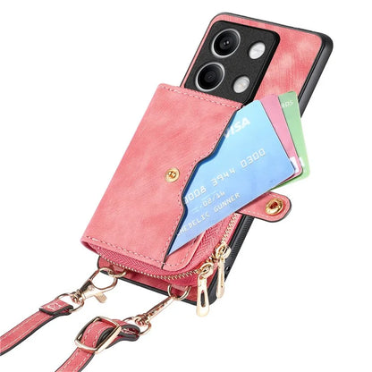 D3 for Xiaomi Redmi Note 13 5G Case Retro Leather Zipper Pocket Back Cover with Lanyard