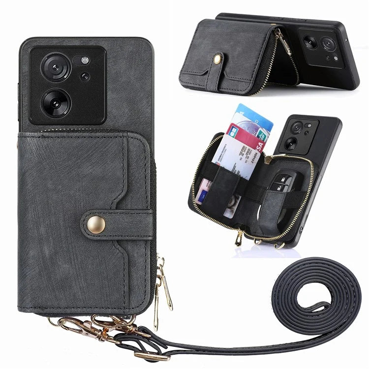 D3 For Xiaomi 13T / 13T Pro / K60 Ultra Case PU+TPU+PC Phone Cover with Zipper Wallet