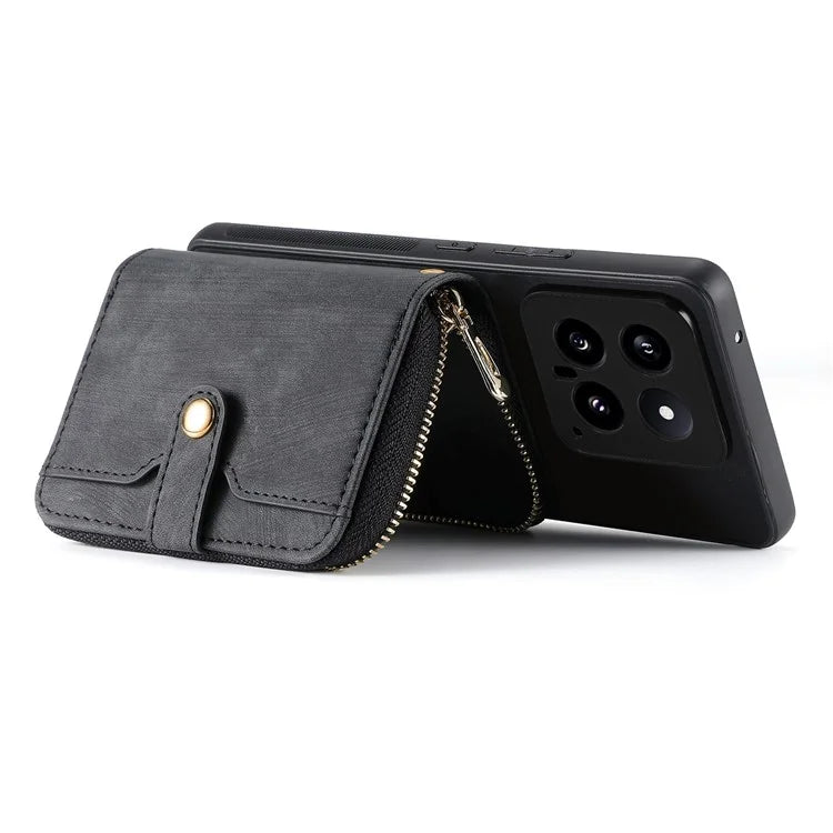 D3 For Xiaomi 14 Cell Phone Cases Leather+TPU+PC Cover with Zipper Wallet