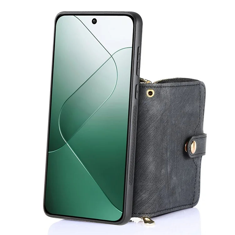 D3 For Xiaomi 14 Cell Phone Cases Leather+TPU+PC Cover with Zipper Wallet