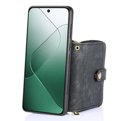D3 For Xiaomi 14 Cell Phone Cases Leather+TPU+PC Cover with Zipper Wallet