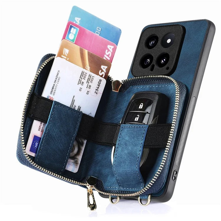 D3 For Xiaomi 14 Cell Phone Cases Leather+TPU+PC Cover with Zipper Wallet