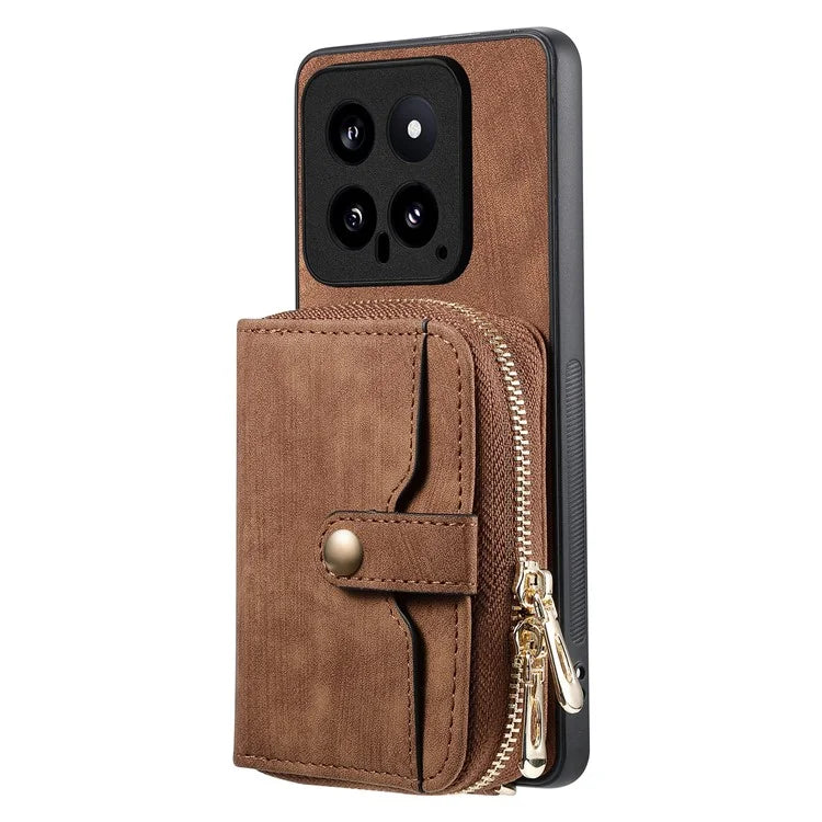 D3 For Xiaomi 14 Cell Phone Cases Leather+TPU+PC Cover with Zipper Wallet