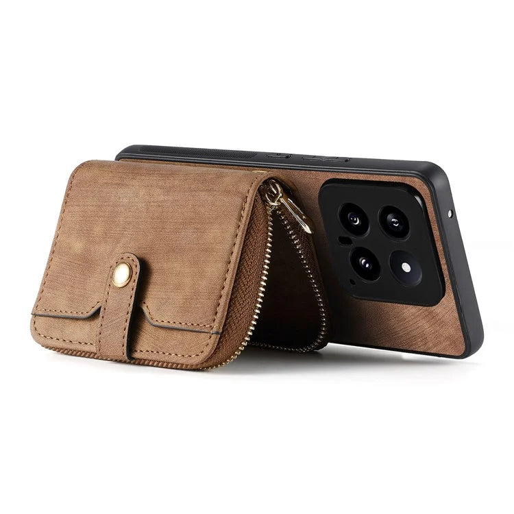 D3 For Xiaomi 14 Cell Phone Cases Leather+TPU+PC Cover with Zipper Wallet