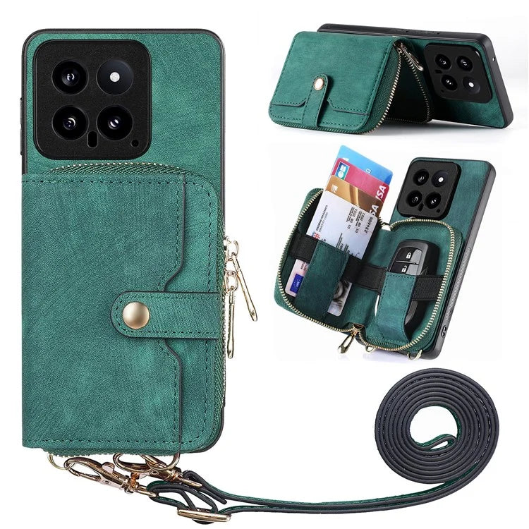 D3 For Xiaomi 14 Cell Phone Cases Leather+TPU+PC Cover with Zipper Wallet