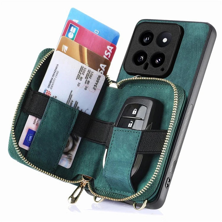 D3 For Xiaomi 14 Cell Phone Cases Leather+TPU+PC Cover with Zipper Wallet