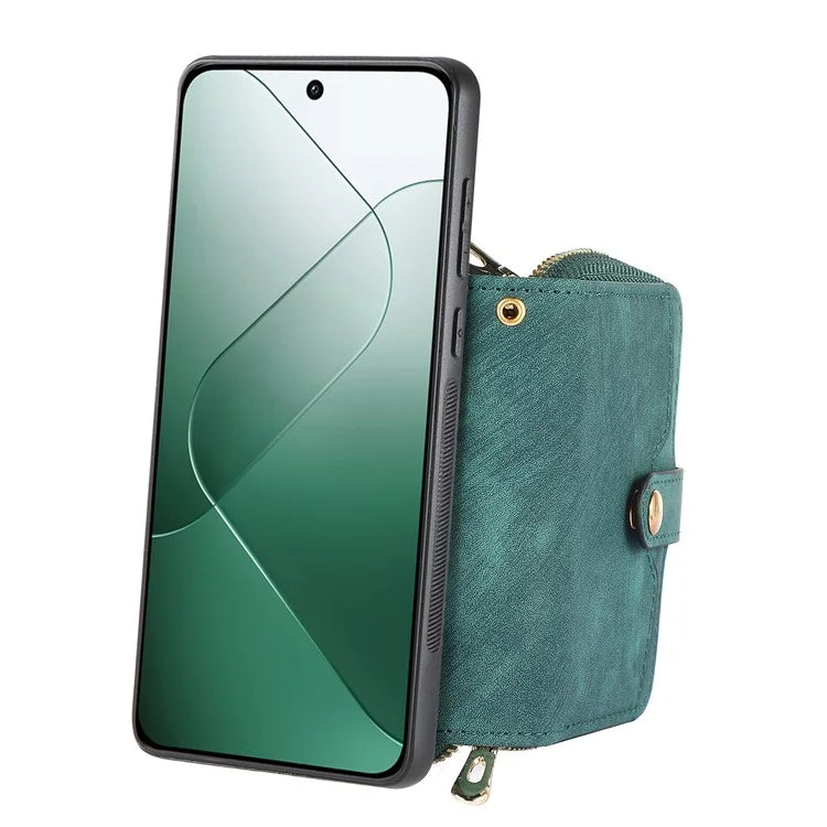 D3 For Xiaomi 14 Cell Phone Cases Leather+TPU+PC Cover with Zipper Wallet