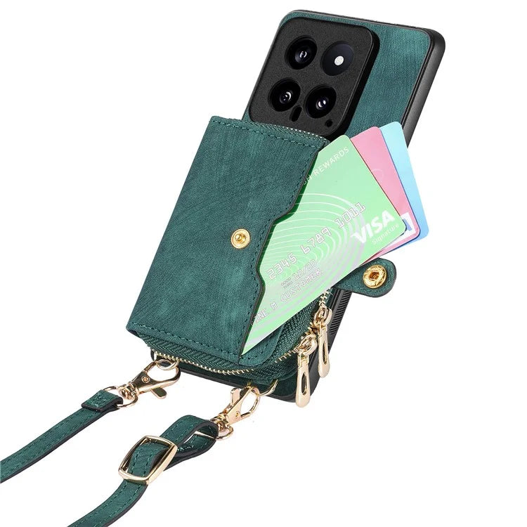 D3 For Xiaomi 14 Cell Phone Cases Leather+TPU+PC Cover with Zipper Wallet