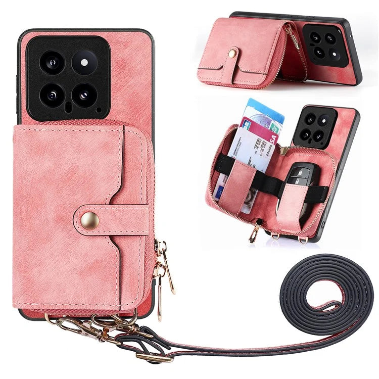 D3 For Xiaomi 14 Cell Phone Cases Leather+TPU+PC Cover with Zipper Wallet