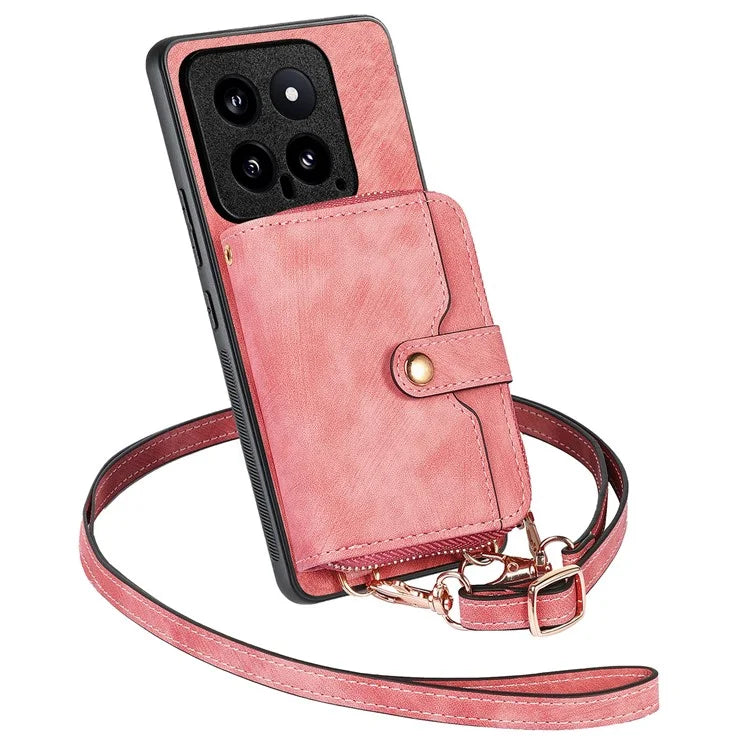 D3 For Xiaomi 14 Cell Phone Cases Leather+TPU+PC Cover with Zipper Wallet