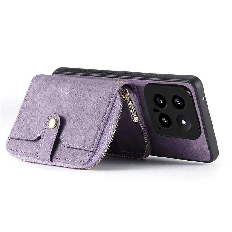 D3 For Xiaomi 14 Cell Phone Cases Leather+TPU+PC Cover with Zipper Wallet