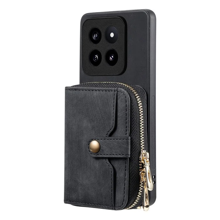 D3 for Xiaomi 14 Pro Case Wallet Kickstand Retro Leather+TPU+PC Phone Cover with Lanyard
