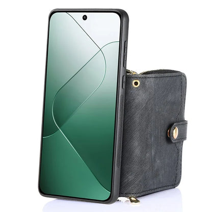 D3 for Xiaomi 14 Pro Case Wallet Kickstand Retro Leather+TPU+PC Phone Cover with Lanyard