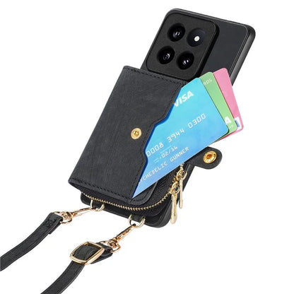 D3 for Xiaomi 14 Pro Case Wallet Kickstand Retro Leather+TPU+PC Phone Cover with Lanyard