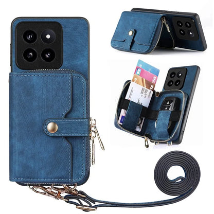 D3 for Xiaomi 14 Pro Case Wallet Kickstand Retro Leather+TPU+PC Phone Cover with Lanyard