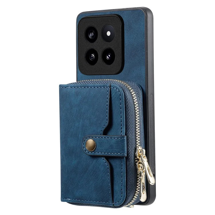 D3 for Xiaomi 14 Pro Case Wallet Kickstand Retro Leather+TPU+PC Phone Cover with Lanyard