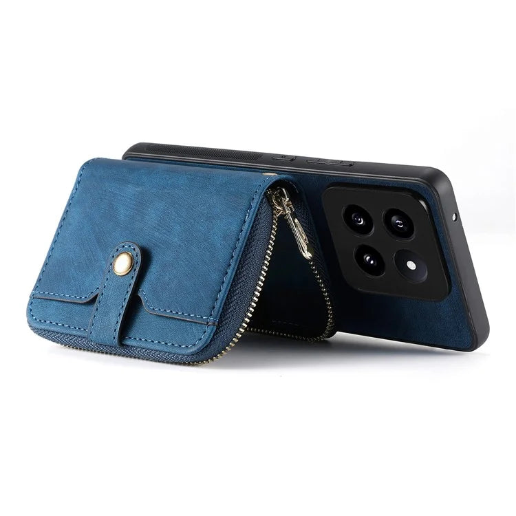 D3 for Xiaomi 14 Pro Case Wallet Kickstand Retro Leather+TPU+PC Phone Cover with Lanyard