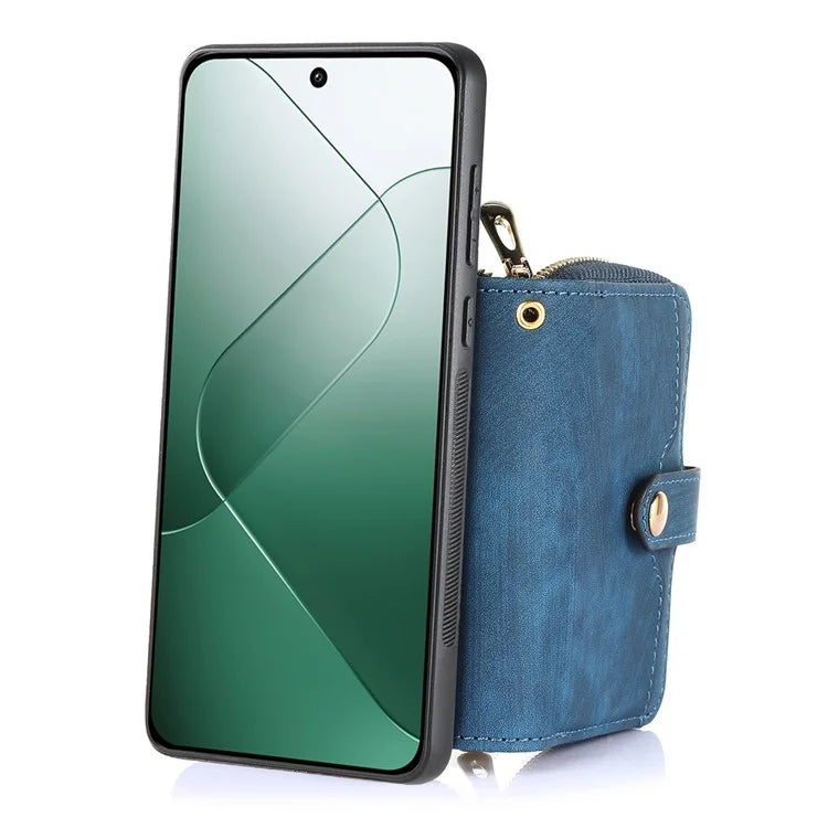 D3 for Xiaomi 14 Pro Case Wallet Kickstand Retro Leather+TPU+PC Phone Cover with Lanyard