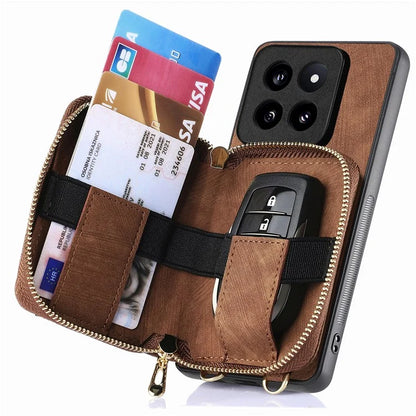 D3 for Xiaomi 14 Pro Case Wallet Kickstand Retro Leather+TPU+PC Phone Cover with Lanyard
