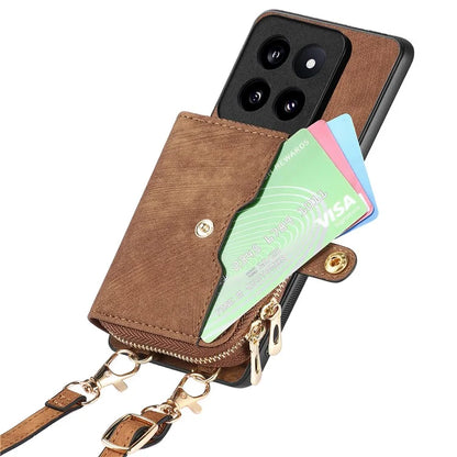 D3 for Xiaomi 14 Pro Case Wallet Kickstand Retro Leather+TPU+PC Phone Cover with Lanyard