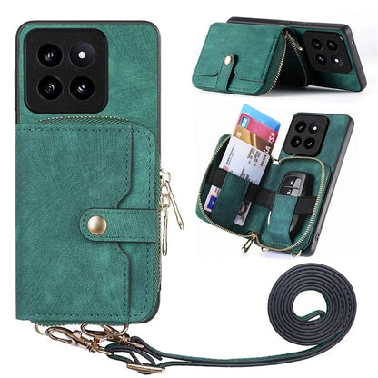 D3 for Xiaomi 14 Pro Case Wallet Kickstand Retro Leather+TPU+PC Phone Cover with Lanyard
