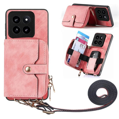 D3 for Xiaomi 14 Pro Case Wallet Kickstand Retro Leather+TPU+PC Phone Cover with Lanyard