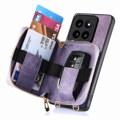 D3 for Xiaomi 14 Pro Case Wallet Kickstand Retro Leather+TPU+PC Phone Cover with Lanyard