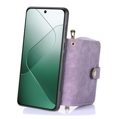 D3 for Xiaomi 14 Pro Case Wallet Kickstand Retro Leather+TPU+PC Phone Cover with Lanyard