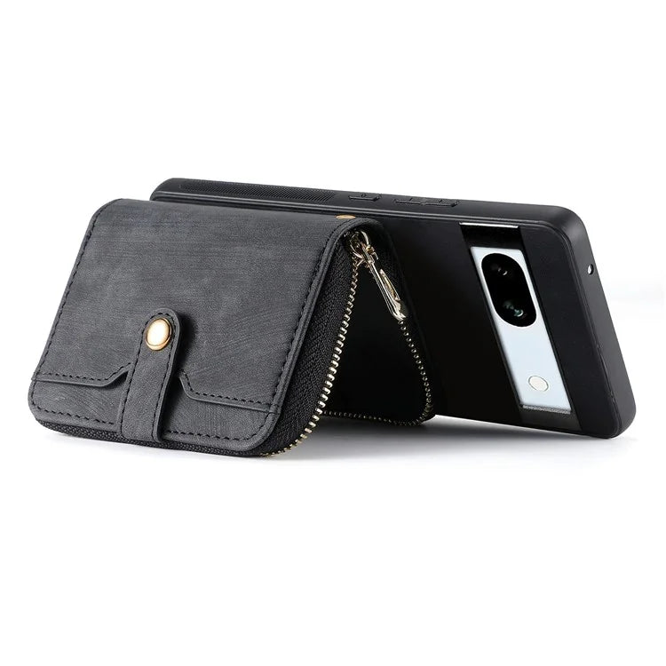 D3 for Google Pixel 7a Phone Case with Shoulder Strap Zipper Wallet Leather+PC+TPU Cover