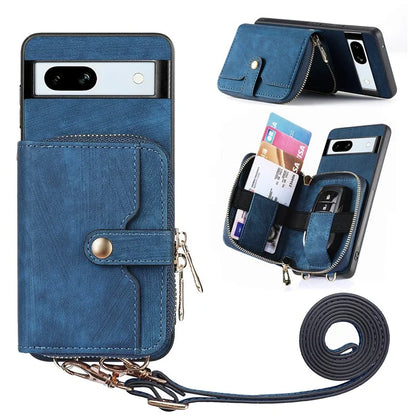 D3 for Google Pixel 7a Phone Case with Shoulder Strap Zipper Wallet Leather+PC+TPU Cover