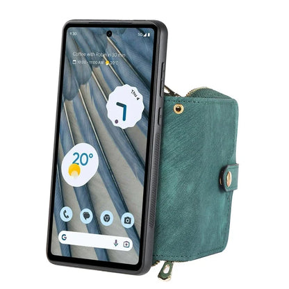 D3 for Google Pixel 7a Phone Case with Shoulder Strap Zipper Wallet Leather+PC+TPU Cover