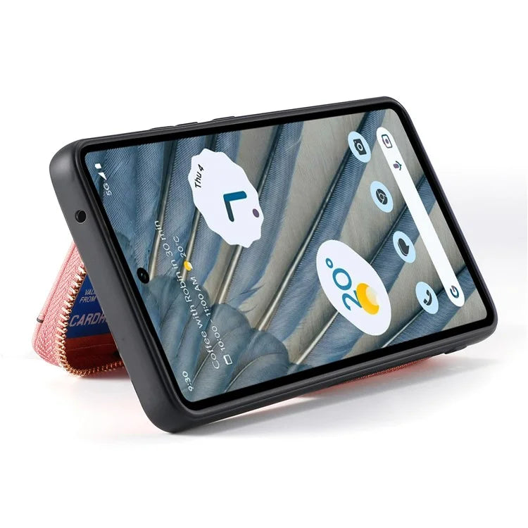 D3 for Google Pixel 7a Phone Case with Shoulder Strap Zipper Wallet Leather+PC+TPU Cover
