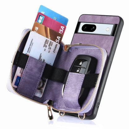 D3 for Google Pixel 7a Phone Case with Shoulder Strap Zipper Wallet Leather+PC+TPU Cover