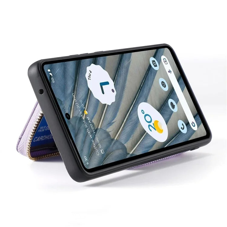 D3 for Google Pixel 7a Phone Case with Shoulder Strap Zipper Wallet Leather+PC+TPU Cover